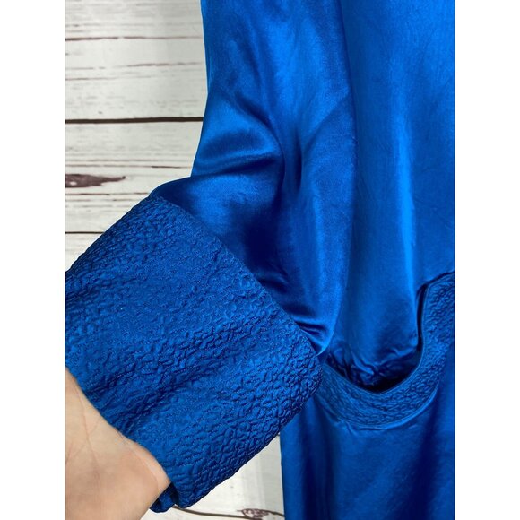 Vtg Silver Lake Duster Opera Coat Asian Style Satin Blue Size M - Picture 4 of 10